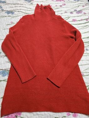 Devotion By Cyrus Ribbed Cowl-Neck Sweater in Red Orange
